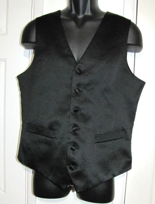 JF J. Ferrar Black 5 Button Satin Tuxedo Suit Dress Vest Slim Fit Men’s M - Image 1 of 4