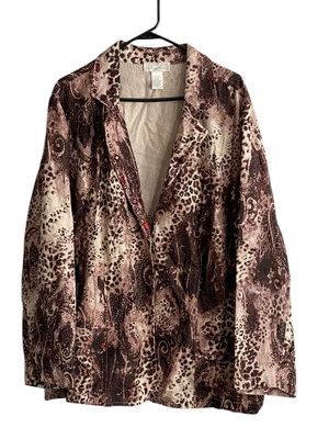 Blazer De Colección New Direction Para Mujer 2X Marrón Estampado Artístico Cuentas Lentejuelas Hippie Boho Foto 1 de 4