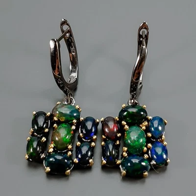 Pendientes Joyería Ópalo Negro Natural Plata de Ley 925/E126623 Foto 1 de 4