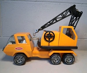 Vintage Tonka Crane Boom Truck w/ Metal Hook Pressed Steel Toy Orange NICE - Picture 1 of 23