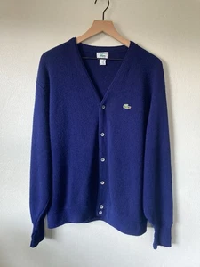 Vintage Años 80 Izod Lacoste Cárdigan Tejido Suéter Azul Botón Delantero Hombre’s XL - Imagen 1 de 7