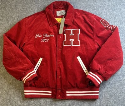 Hudson Mens L Corduroy Full-Snap Collared Red Varsity Letterman’s Jacket *Marks* - Image 1 of 4