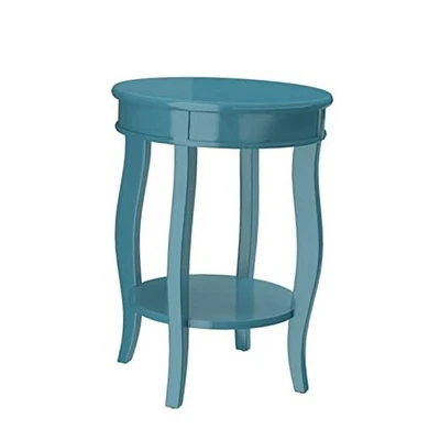  Aberta Wooden Round End Table with Bottom Shelf in Teal - Image 1 of 4