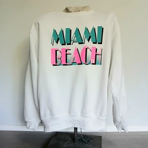 Vintage 90s Miami Beach Florida Sweatshirt Crewneck White Size XL Pacific Co - Bild 1 von 4