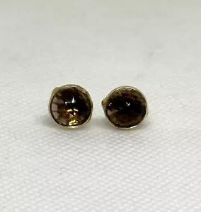 Gold plated sterling earrings, stud style, Smoky Quartz gems, NWOT - Picture 1 of 5