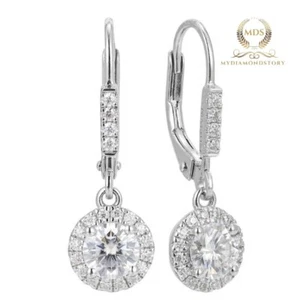 Moissanite Drop/Dangle Wedding Earrings 2.75 CT Round Cut Solid 14K White Gold - Picture 1 of 7