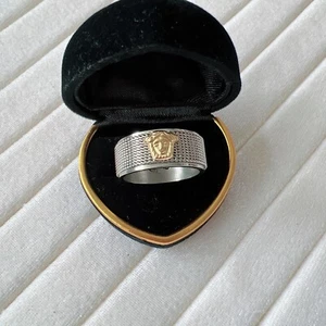 Hand Made Men's Stainless Steel 18K Gold Face Elegant Ring - Size 10 - Picture 1 of 8