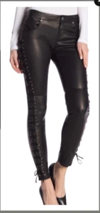 Para mujer Cuero Genuino Estirable Calce Ajustado Motociclista Moda Pantalones con Cordones - 005 - Imagen 1 de 4