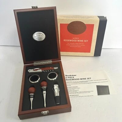 Brookstone Juego de 6 Piezas de Vino de Palo de Rosa, Tapones de Vino Wine Lovers Caja de Almacenamiento NUEVO Foto 1 de 4