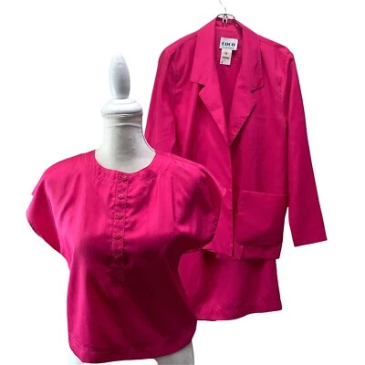 Vintage Coco of California 70s Sz 4 Pink 3 piece Jacket Blouse Skirt Pant Suit - Image 1 of 4