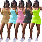 Einfarbig großes U-Ausschnitt Neckholder schmales Kleid ärmelloses Kleid Freizeit Top für Frauen