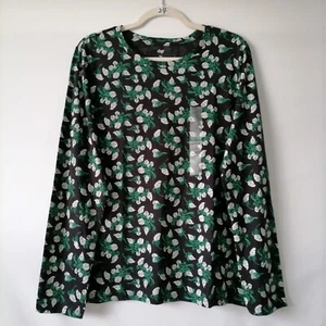 NWT Dip Womens Green & Black Round Neck Long Sleeve Floral T-Shirt Size XL - Picture 1 of 6