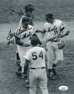 Autographed TOM SEAVER, JERRY GROTE & WAYNE GARRETT NY Mets 8x10 photo JSA COA 