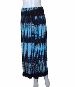 Boho Harem Pants Womens Size M/L Blue Brown Elastic Waist Wide Leg - Picture 1 of 3