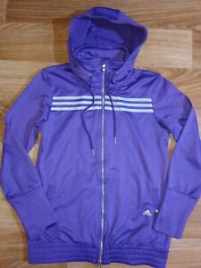Adidas ClimaWarm Womens Hoodie Tracksuit Top Jacket Hooded Purple Silver Stripes