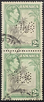 Ямайка - 1938 Scott 117 король Георг VI 2D кокосовые пальмы в Columbus Cove PERFIN - Изображение 1 из 3