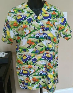 Halloween Scrubs Hospital Working Pumpkin Ghost Witch Nurse Scrub XS Top - Picture 1 of 9