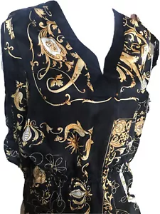 NY Collection Black Scroll Blouse Stylish Chic Top Women’s Petite Medium NEW - Picture 1 of 9