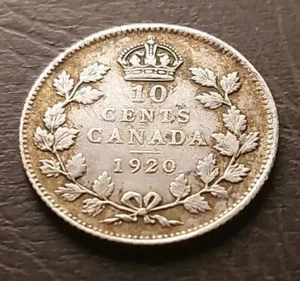 1920 Canada 10 Cent (Db18) George V Silver Dime Canadian Ten Cents Coin - Picture 1 of 2