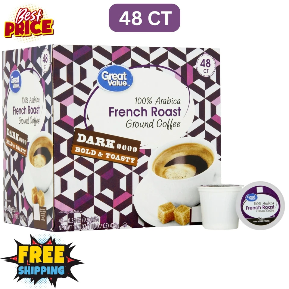 Great Value 100% Arabica French Dark Roast Ground Coffee Pods, 48 Ct - Image 1 of 1