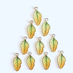 1pc Yellow Enamel and Gold Metal Leaf Charms - Item #8866, Priced per Charm - Picture 1 of 4