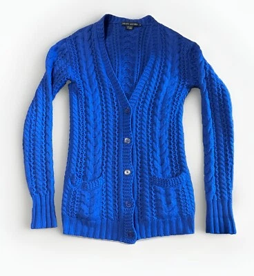 Cárdigan Suéter Ralph Lauren Vintage Azul Cachemira Tejido con Cable Abotonado Mediano Foto 1 de 4