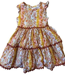 Haute Hippie Dress Girls Youth Size Small Brown Yellow Floral Boho Party Indie - Picture 1 of 7