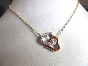 Swarovski brand gold tone double hearts crystal pendant  necklace