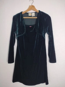 90'S Green Velour Midi Dress Big Girl Size 14 - Picture 1 of 5