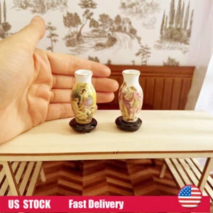 2Pcs Tiny 1:12 Scale Dollhouse Miniatures Lot Accessories Royal Porcelain Vase - Picture 1 of 12
