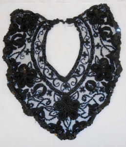 Exquisite Antique Victorian Black Net Lace Beaded Mourning Collar - Picture 1 of 11