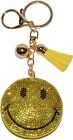 Yellow Smiley Face Keychain, Rhinestone Happy Face Purse Charm, Bling...