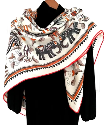 Bufanda delgada de doble cara con estampado de paisley/animal 51 % lana 30 % seda jacquard Foto 1 de 4