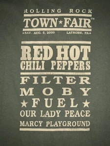 Rolling Rock Town Fair Men XL VTG 2000 green T shirt Red Hot Chili Peppers Moby  - Picture 1 of 5