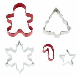 Wilton Metal 5 Pc Cookie Cutter Set Christmas Red White Star, Snowflake, Candy - Picture 1 of 1