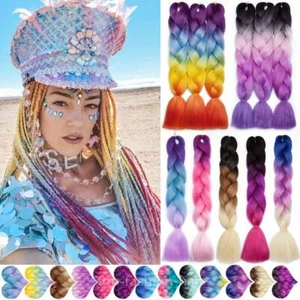 Jumbo Braiding Hair Extensions Afro Box Braids Ombre Rainbow Colors 24" as Human - Picture 1 of 55