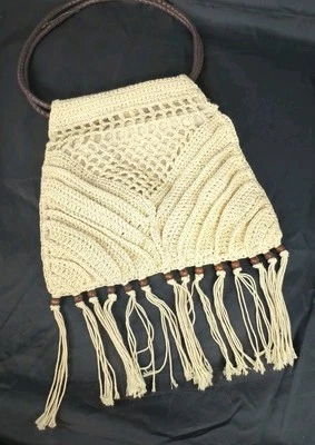 Boho хиппи макраме Дамская сумка бахрома бисером наплечная сумка сумочка из искусственной кожи ремни - Изображение 1 из 4