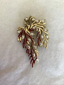 Vintage Crown Trifari Rhinestone Branch Brooch 2.25" - Picture 1 of 5