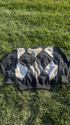 Callaway Sweater Mens Large Black Argyle Extra Fine Merino Wool Preppy Vtg Golf  - Image 1 of 4