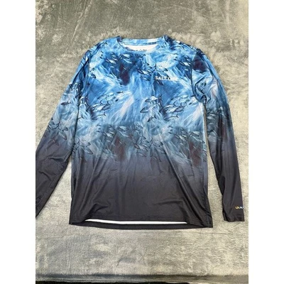 男式蓝色/黑色 Salt Life SLX Performance 长袖衬衫 – 上好 — 第 1/4 张图片