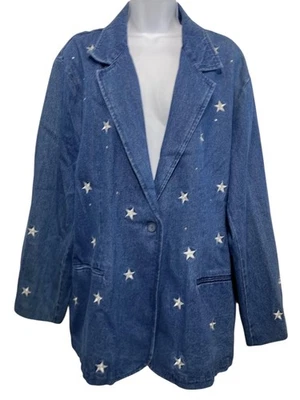 Quacker Factory Jacket Womens 2XL Denim Star Embroidered Rhinestone Blazer Coat - Image 1 of 4