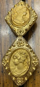 Beautiful Luxe Gold Tone Cameo Clip-On Earrings Unique & Rare Style - Picture 1 of 6