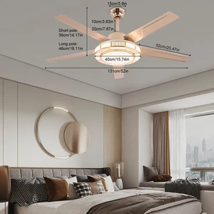 52in Ceiling Fan w/ Light and Remote Modern LED Smart Ceiling Lamp Adjustable - Picture 1 of 22