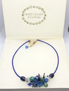 Vintage Daisy Chain Of Cambridge Blue Floral Choker Necklace, Beaded Necklace - Picture 1 of 9