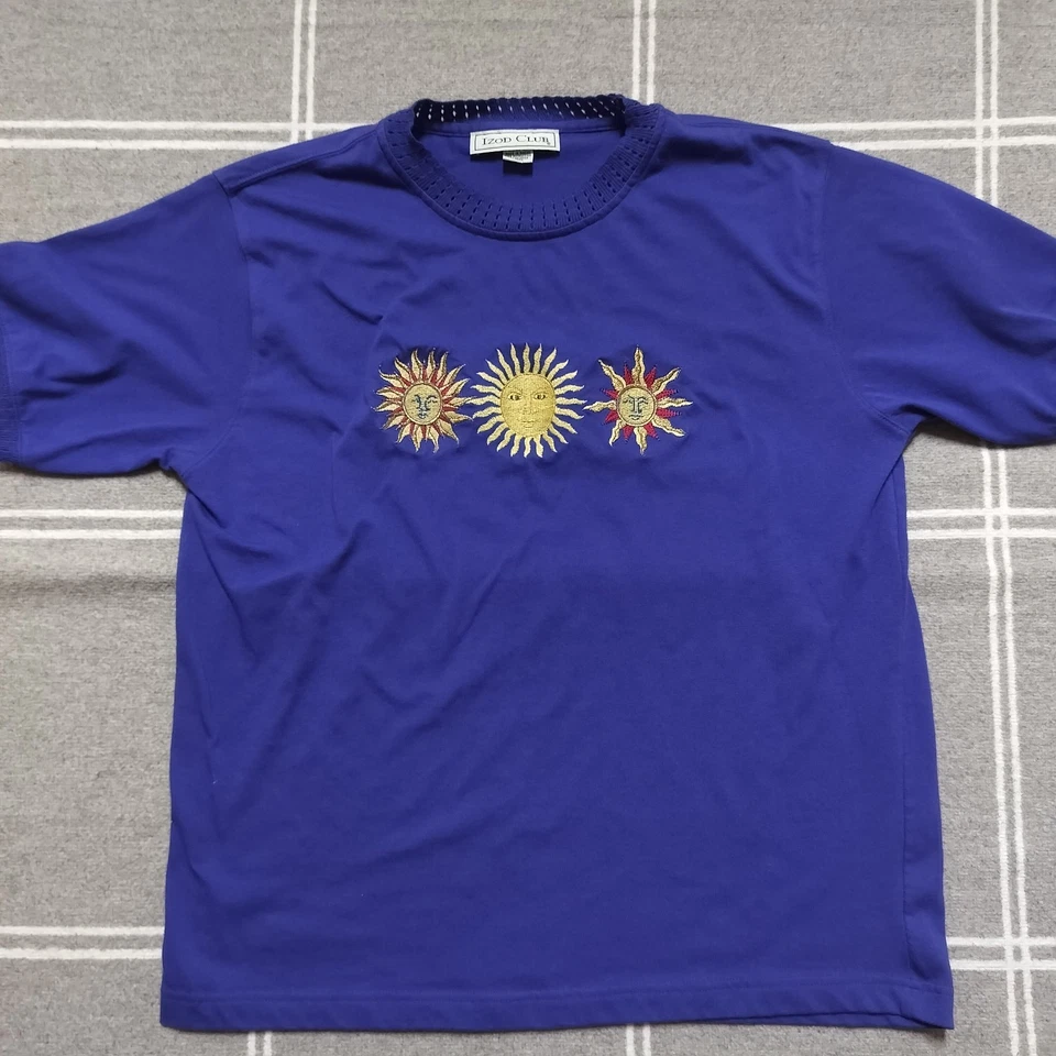 Vintage Izod Club Women's Large 80s Embroidered Suns Purple Blouse Preppy Boho - Image 1 of 4