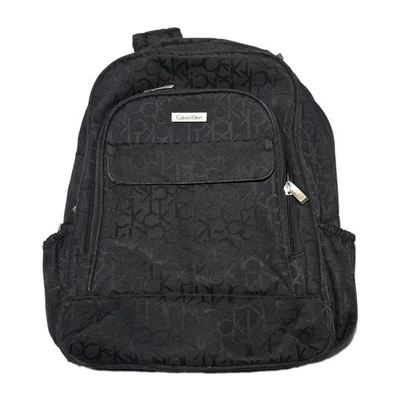 Calvin Klein Black Logo Print Backpack Unisex Travel School Bag Black  - Image 1 of 4