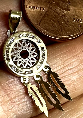 GOLd dream catcher charm bracelet pendant 10k cz atrapasueños dreamcatcher 1.10" - Image 1 of 4