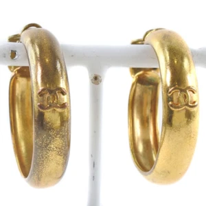 CHANEL Earring COCO Mark hoop gold Plated Gold 19g Women - Picture 1 of 7