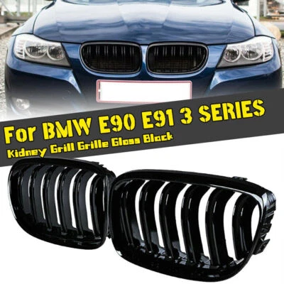 GEARMONSTER For BMW E90 E91 3 Series Kidney Grill Grille Gloss Black M Style 09-13 LCI Model