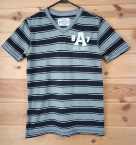 Aeropostale Gray Black Stripe Logo Casual V-neck T-shirt Top size XS X-Small - Picture 1 of 4